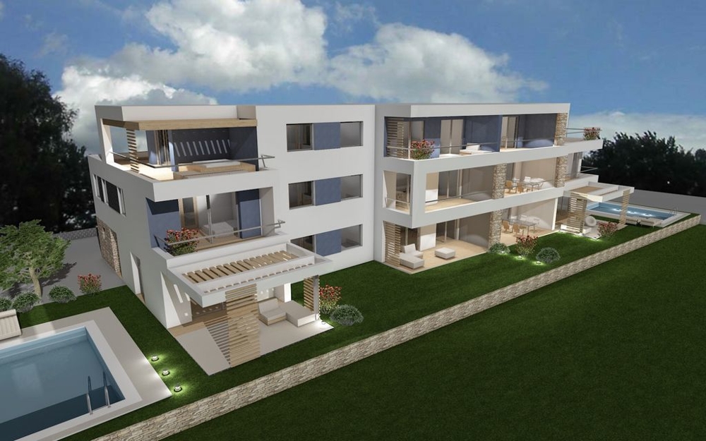 Apartments on three floors with garden and sea view in Novigrad, Istria.