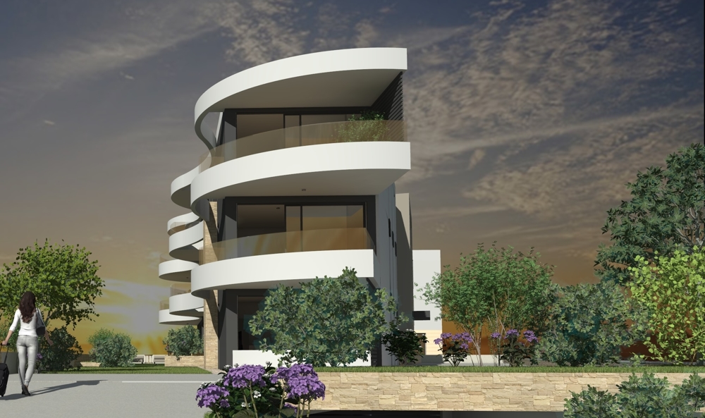 3D visualization of a new building project in Croatia with various apartments for sale.