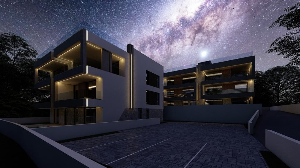 3D visualization of modern apartments in a night mood.