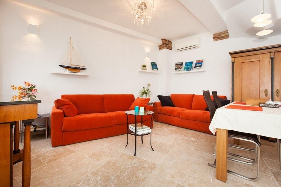 The living room of apartment A3053 in Rovinj, Croatia.