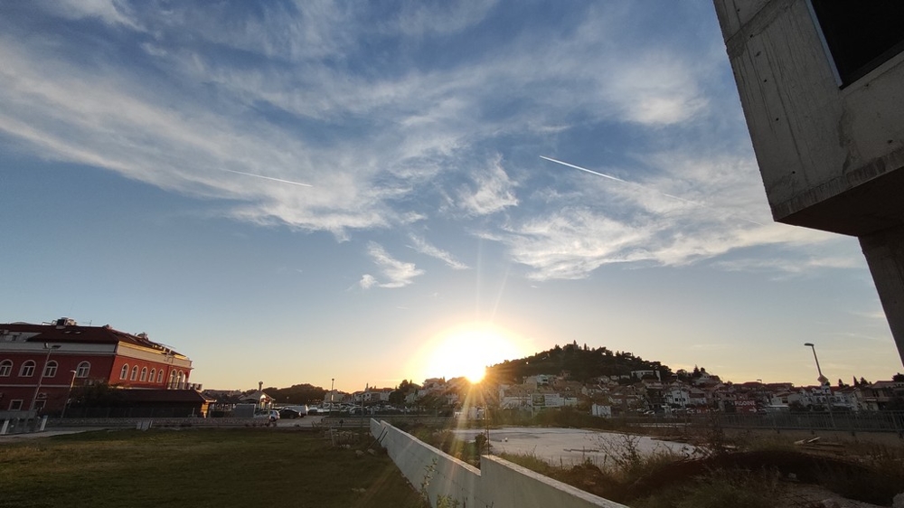 Sunset behind a new apartment complex in Tribunj, Vodice highlights the tranquil environment for future owners.