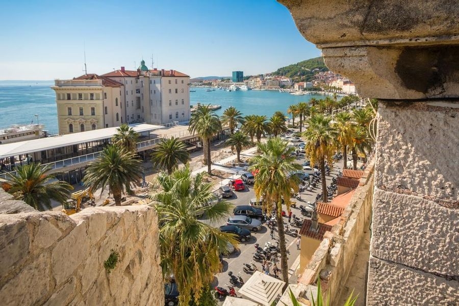 Old town of Split with harbor and sea view in Croatia