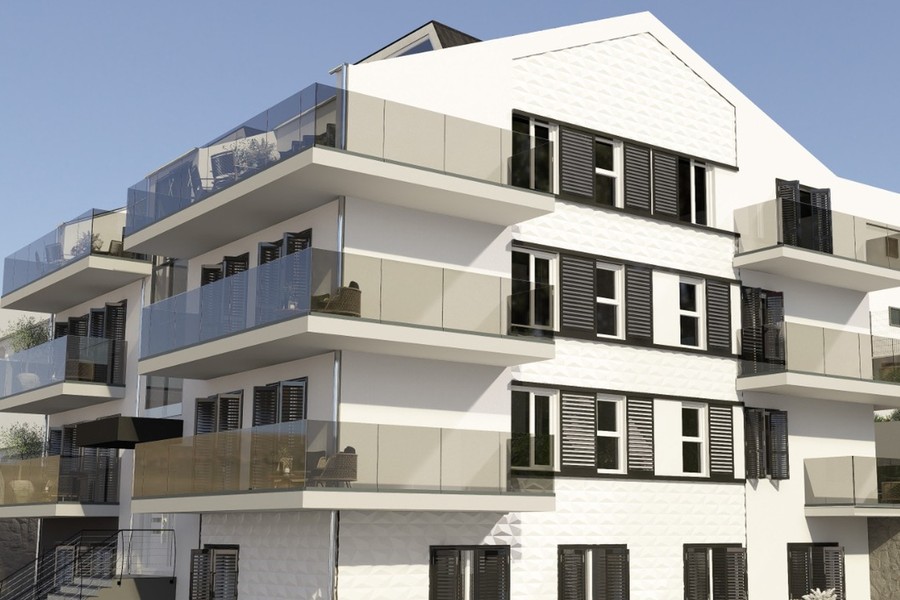 Facade with wraparound balconies