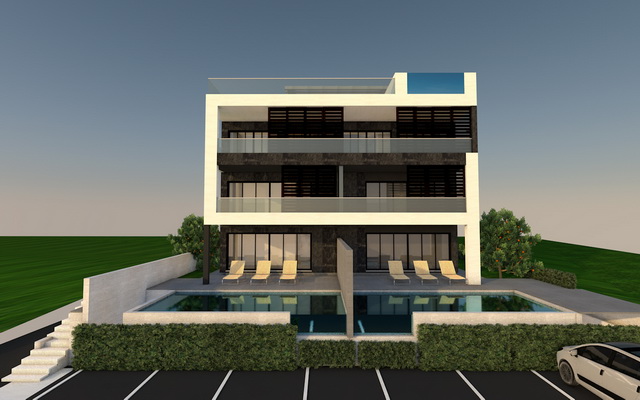 Apartments in new building with swimming pool for sale near Zadar in Croatia.