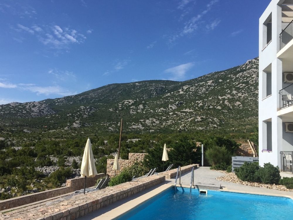 View of the pool and the Mediterranean environment of the property H1284.