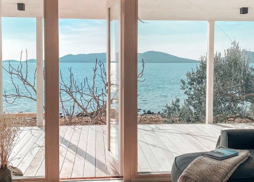 Interior of a mobile home with a view of the sea in Croatia