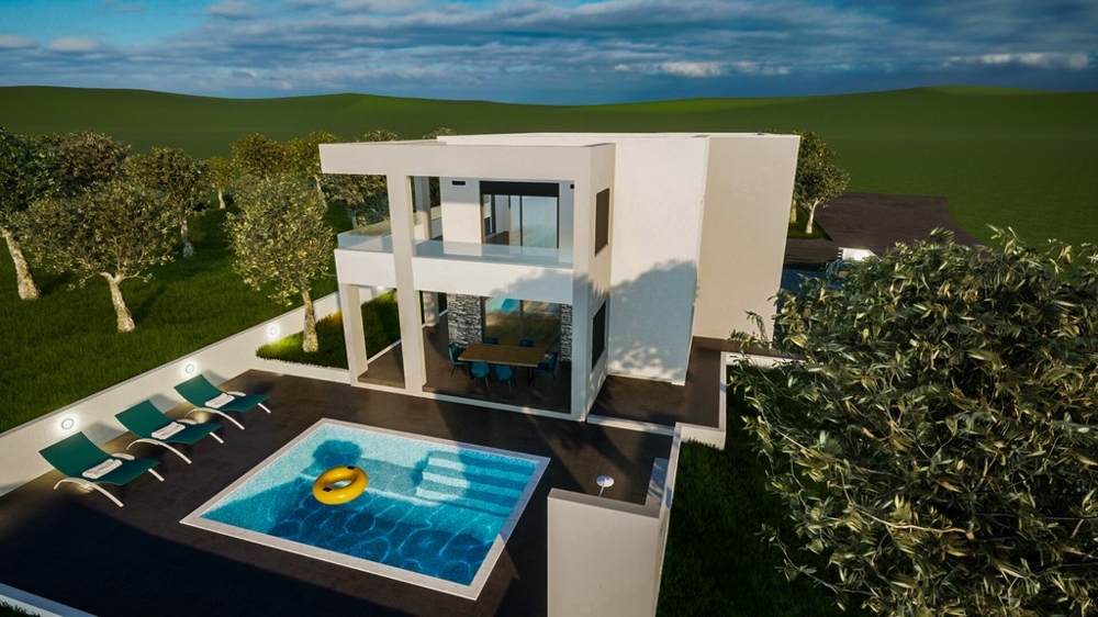 Real estate in Croatia, modern villa in Vodice with pool and terrace surrounded by trees