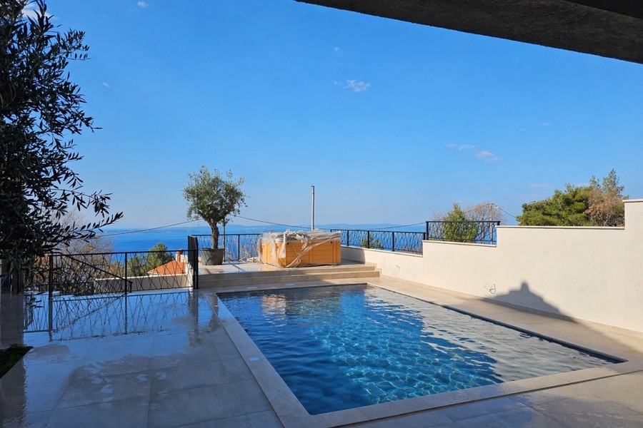 House with pool and sea views near Podstrana, Split in Croatia.