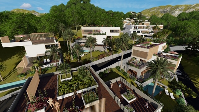 View of a concept with the arrangement of the various villas on the property - buy building land Croatia.